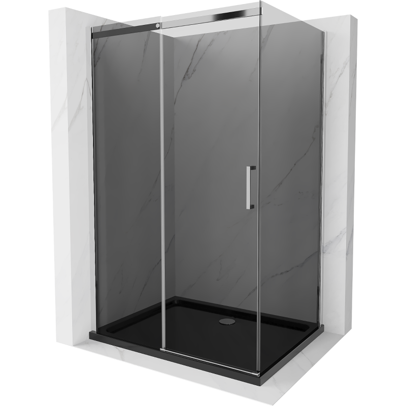 Mexen Omega sprchová kabína posuvná 100 x 80 cm, grafit, chróm + vanička Flat, čierna - 825-100-080-01-40-4070