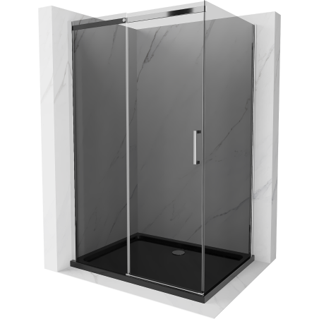 Mexen Omega sprchová kabína posuvná 100 x 80 cm, grafit, chróm + vanička Flat, čierna - 825-100-080-01-40-4070