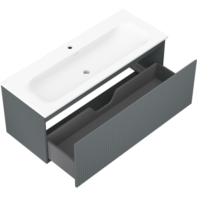 Mexen Rivel kúpeľňová skrinka 120 cm s umývadlom Vela, 1 zásuvka, drážkovaná, grafitová matná/biela matná -