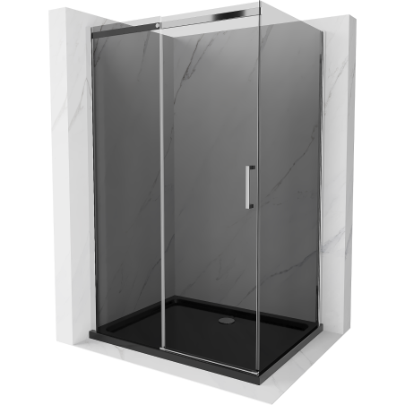 Mexen Omega sprchovací kút rozťahovací 120 x 80 cm, grafit, chróm + sprchová vanička Flat, čierny - 825-120-080-01-40-4070