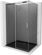Mexen Omega posuvná sprchová kabína 120 x 80 cm, grafitová, chróm + brodzík Flat, čierny - 825-120-080-01-40-4070