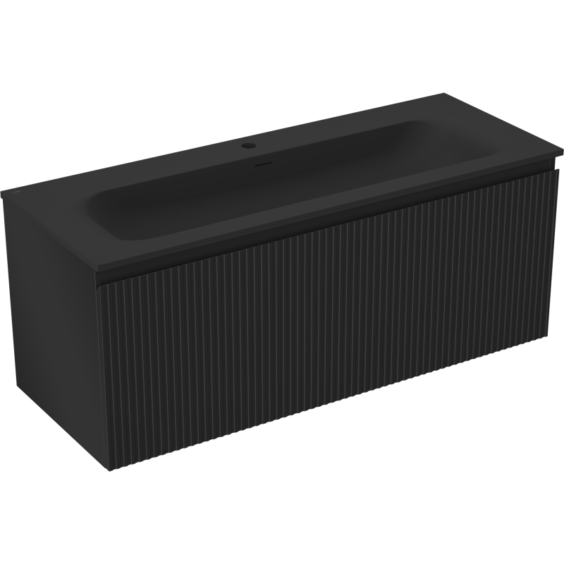 Mexen Rivel kúpeľňová skrinka 120 cm s umývadlom Vela, 1 zásuvka, ryhovaná, čierna mat - 91A20-12047-1-BF71-W23M71
