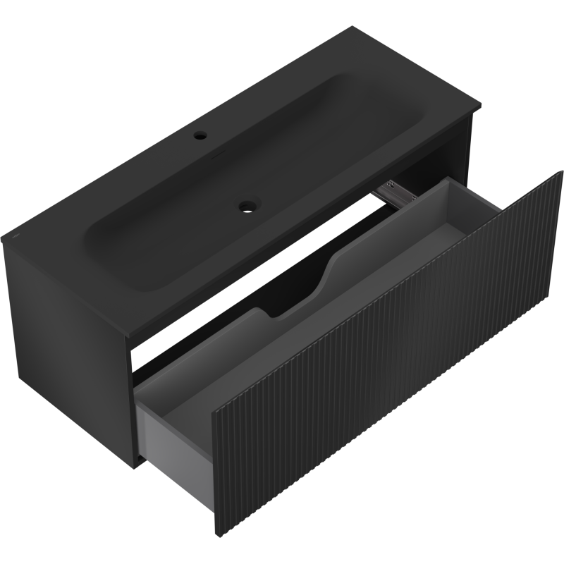 Mexen Rivel kúpeľňová skrinka 120 cm s umývadlom Vela, 1 zásuvka, ryhovaná, čierna mat - 91A20-12047-1-BF71-W23M71