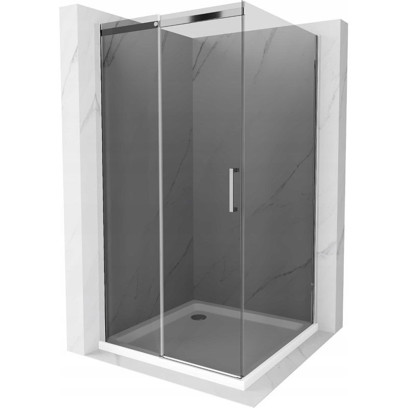 Mexen Omega sprchový kút posuvný 100 x 100 cm, grafit, chróm + vanička Flat, biela - 825-100-100-01-40-4010