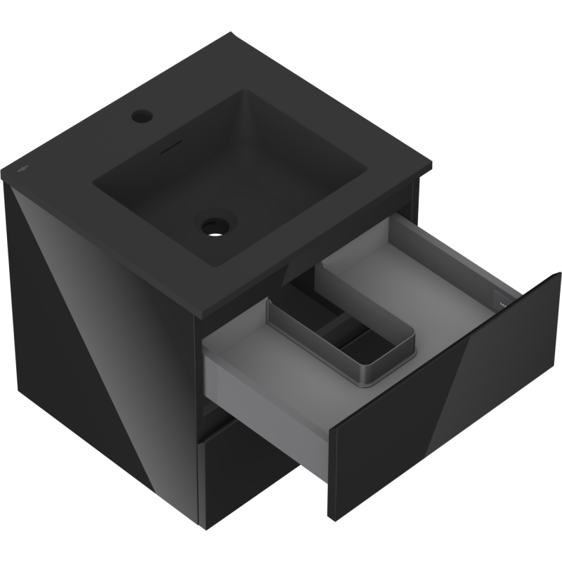 Mexen Orio kúpeľňová skrinka 50 cm s umývadlom Otis, 2 zásuvky, čierny lesk/čierny mat - 91A10-05047-2-BFF70-W18M71