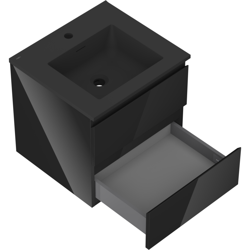 Mexen Orio kúpeľňová skrinka 50 cm s umývadlom Otis, 2 zásuvky, čierny lesk/čierny mat - 91A10-05047-2-BFF70-W18M71