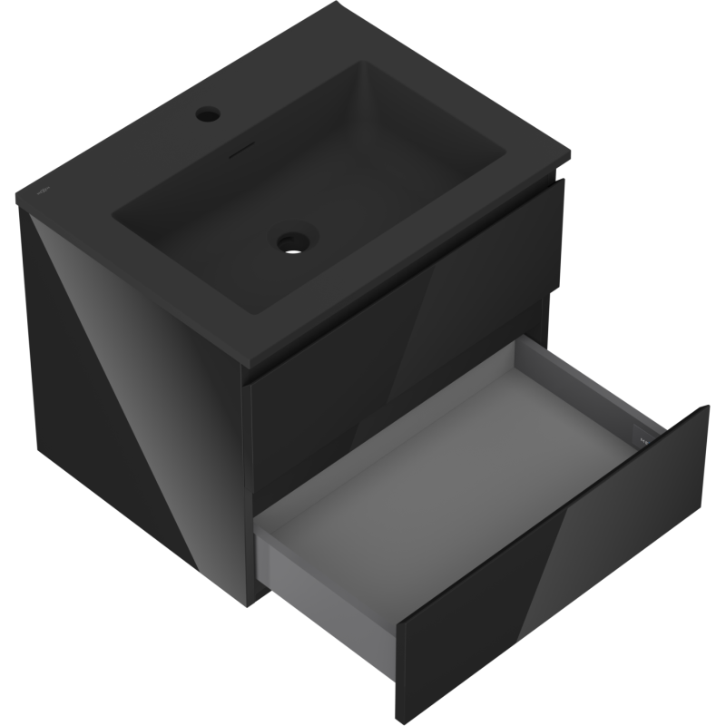 Mexen Orio kúpeľňová skrinka 60 cm s umývadlom Otis, 2 zásuvky, čierny lesk/čierny mat - 91A10-06047-2-BFF70-W18M71