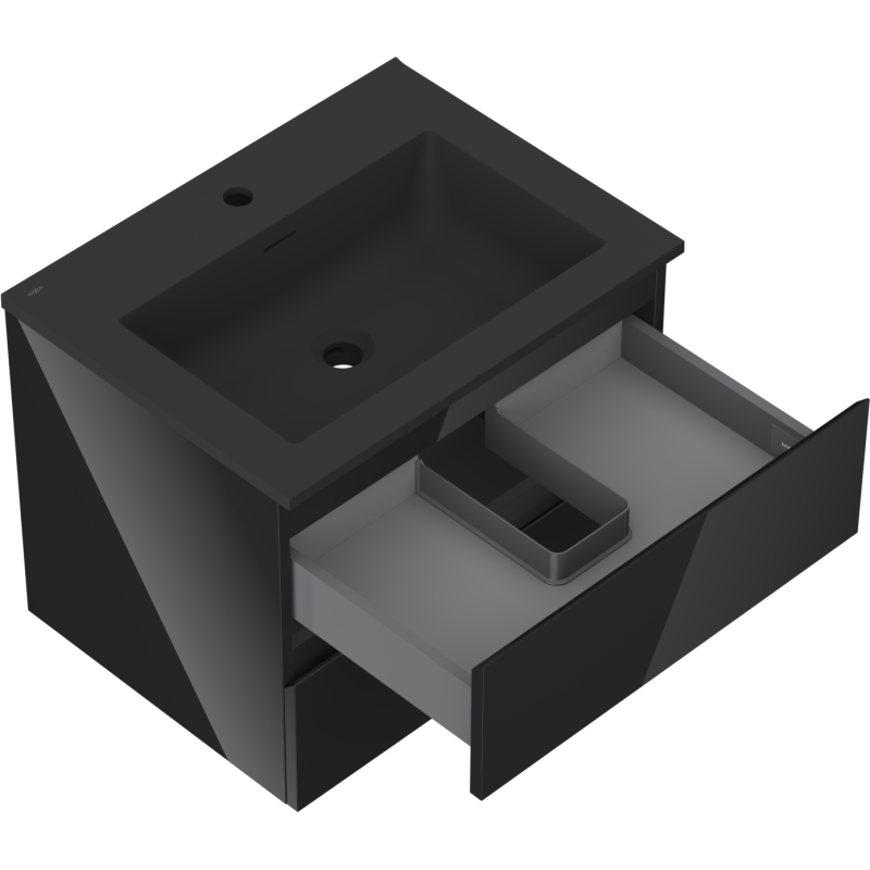 Mexen Orio kúpeľňová skrinka 60 cm s umývadlom Otis, 2 zásuvky, čierny lesk/čierny mat - 91A10-06047-2-BFF70-W18M71