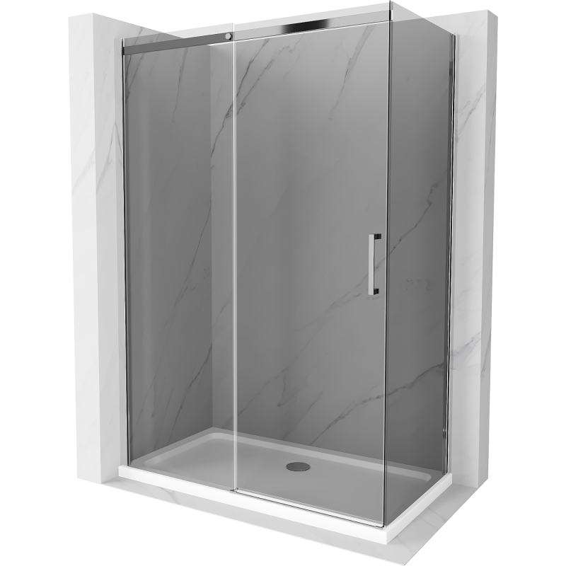 Mexen Omega posuvná sprchová kabína 140 x 80 cm, grafitová, chróm + vanička Flat, biela - 825-140-080-01-40-4010