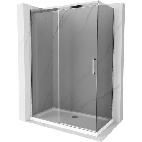 Mexen Omega posuvná sprchová kabína 140 x 80 cm, grafitová, chróm + vanička Flat, biela - 825-140-080-01-40-4010