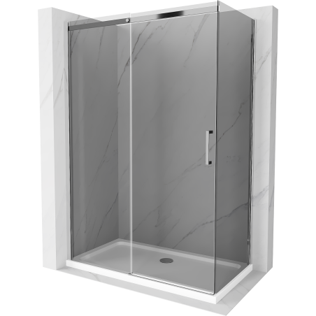 Mexen Omega sprchová kabína posuvná 140 x 80 cm, grafit, chróm + vanička Flat, biela - 825-140-080-01-40-4010
