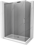 Mexen Omega posuvná sprchová kabína 140 x 80 cm, grafitová, chróm + vanička Flat, biela - 825-140-080-01-40-4010