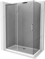 Mexen Omega sprchový kút posuvný 140 x 80 cm, grafit, chróm + vanička Flat, biela - 825-140-080-01-40-4010
