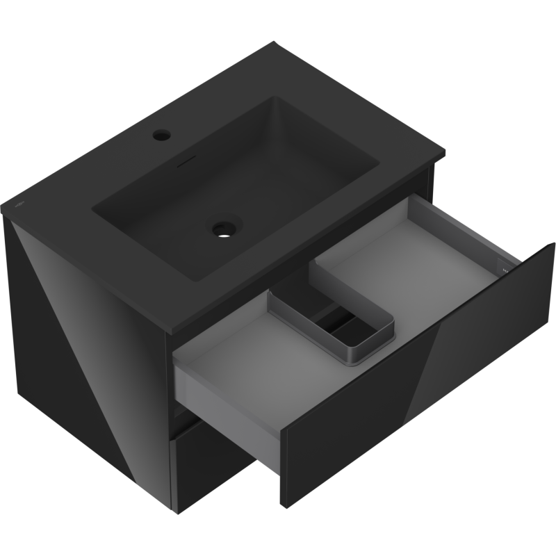 Mexen Orio kúpeľňová skrinka 70 cm s umývadlom Otis, 2 zásuvky, čierny lesk/čierny mat - 91A10-07047-2-BFF70-W18M71