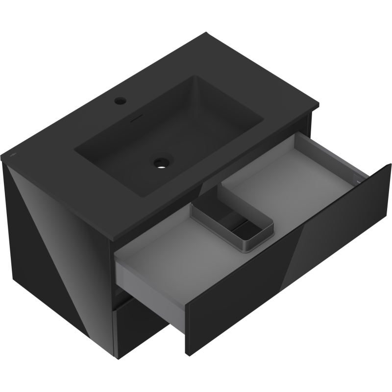 Mexen Orio kúpeľňová skrinka 80 cm s umývadlom Otis, 2 zásuvky, čierny lesk/čierny mat - 91A10-08047-2-BFF70-W18M71