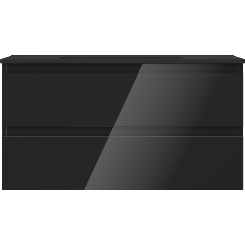 Mexen Orio kúpeľňová skrinka 90 cm s umývadlom Otis, 2 zásuvky, čierny lesk/čierny mat - 91A10-09047-2-BFF70-W18M71