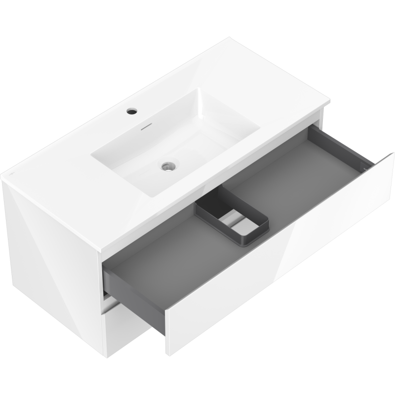 Mexen Orio kúpeľňová skrinka 100 cm s umývadlom Otis, 2 zásuvky, biely lesk - 91A10-10047-2-BFF00-W18M00