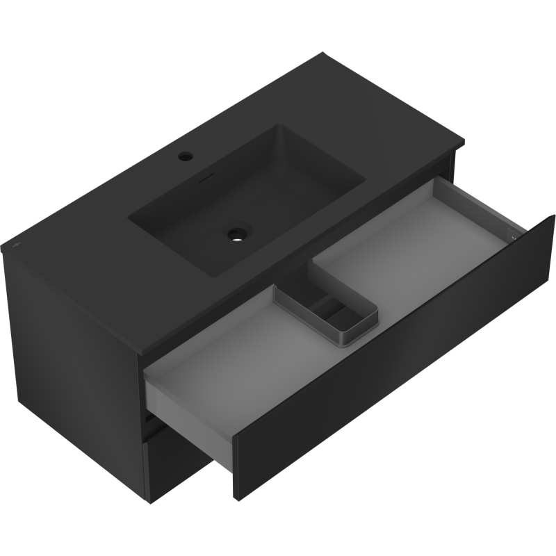 Mexen Orio kúpeľňová skrinka 100 cm s umývadlom Otis, 2 zásuvky, čierna matná - 91A10-10047-2-BFF71-W18M71