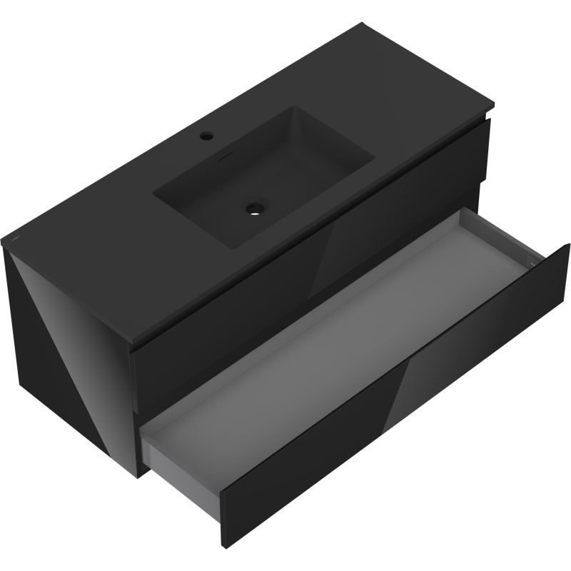 Mexen Orio Kúpeľňová Skrinka 120 cm s Umývadlom Otis, 2 Zásuvky, Čierny Lesk/Čierny Mat - 91A10-12047-2-BFF70-W18M71