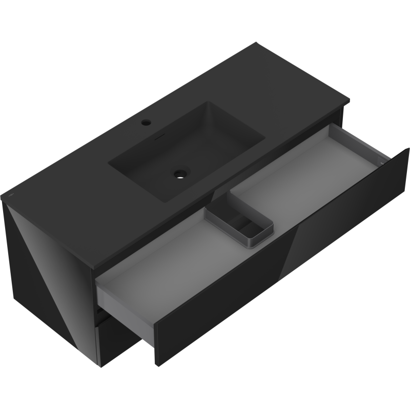 Mexen Orio Kúpeľňová Skrinka 120 cm s Umývadlom Otis, 2 Zásuvky, Čierny Lesk/Čierny Mat - 91A10-12047-2-BFF70-W18M71