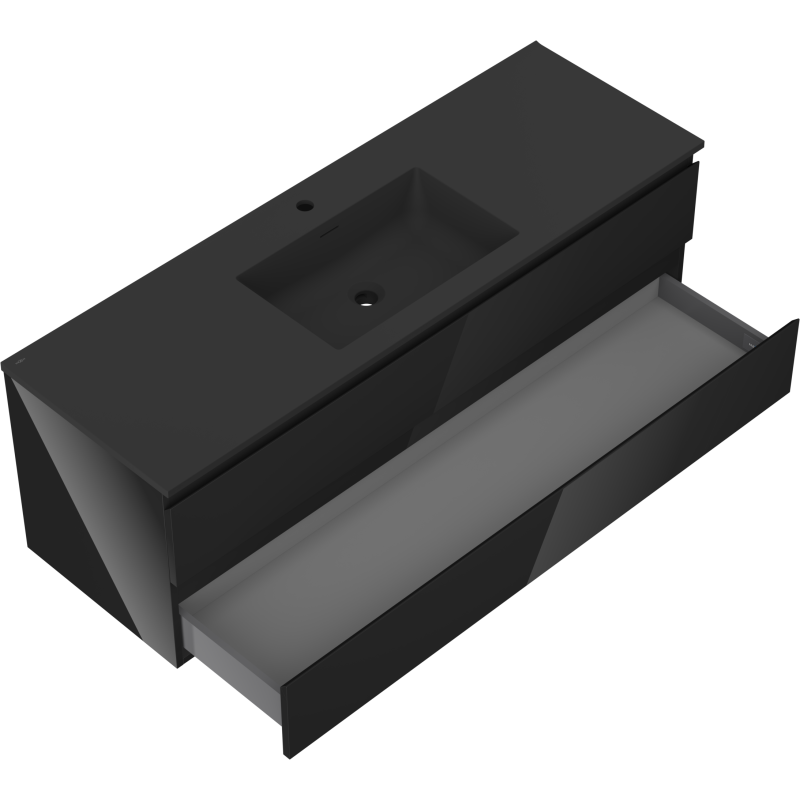 Mexen Orio kúpeľňová skrinka 140 cm s umývadlom Otis, 2 zásuvky, čierny lesk/čierna matná - 91A10-14047-2-BFF70-W18M71