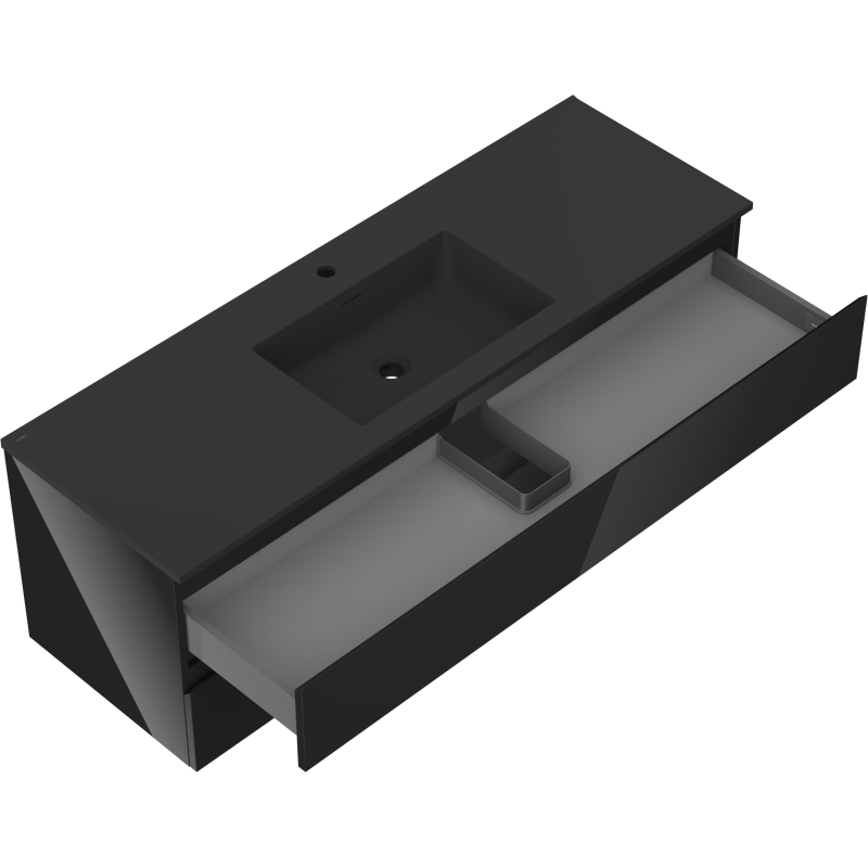 Mexen Orio kúpeľňová skrinka 140 cm s umývadlom Otis, 2 zásuvky, čierny lesk/čierna matná - 91A10-14047-2-BFF70-W18M71