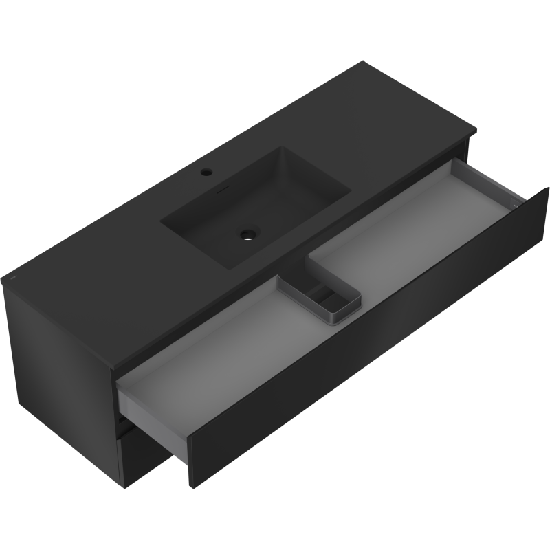Mexen Orio kúpeľňová skrinka 140 cm s umývadlom Otis, 2 zásuvky, čierna matná - 91A10-14047-2-BFF71-W18M71