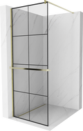 Mexen Kioto+ sprchová stena s poličkou a lištou 90 x 200 cm, transparentnéné/čierny vzor 8 mm, zlatá - 800-090-121-50-77
