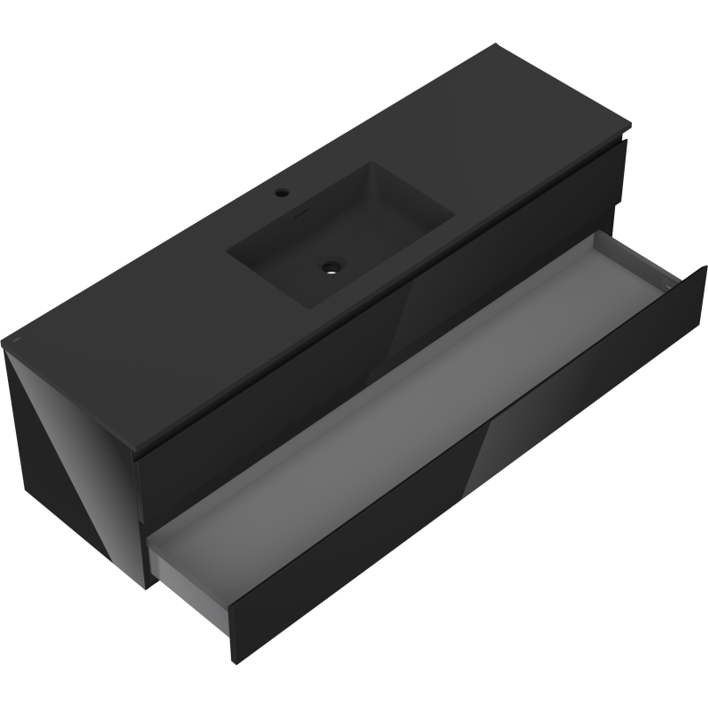 Mexen Orio Kúpeľňová skrinka 160 cm s umývadlom Otis, 2 zásuvky, čierny lesk/čierny mat - 91A10-16047-2-BFF70-W18M71