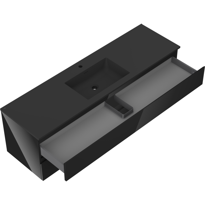 Mexen Orio Kúpeľňová skrinka 160 cm s umývadlom Otis, 2 zásuvky, čierny lesk/čierny mat - 91A10-16047-2-BFF70-W18M71