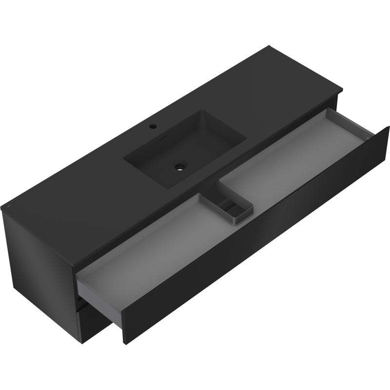 Mexen Orio kúpeľňová skrinka 160 cm s umývadlom Otis, 2 zásuvky, čierna matná - 91A10-16047-2-BFF71-W18M71