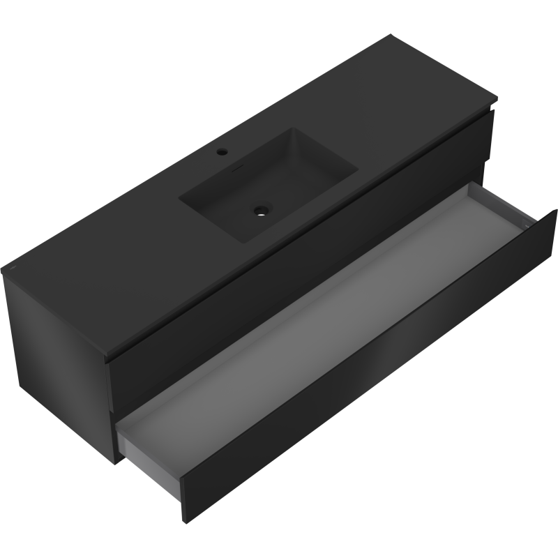 Mexen Orio kúpeľňová skrinka 160 cm s umývadlom Otis, 2 zásuvky, čierna matná - 91A10-16047-2-BFF71-W18M71