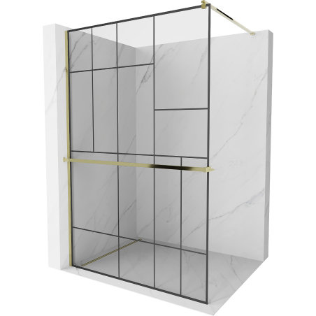 Mexen Kioto+ sprchová stena s poličkou Walk-in 90 x 200 cm, čierny vzor, zlatá - 800-090-121-50-78