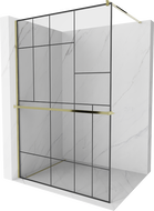 Mexen Kioto+ sprchová stena s policou Walk-in 90 x 200 cm, čierny vzor, zlatá - 800-090-121-50-78