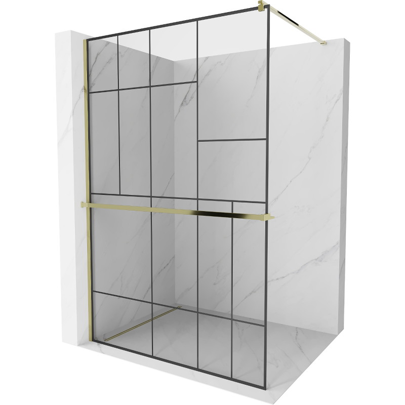 Mexen Kioto+ sprchová stena s poličkou Walk-in 120 x 200 cm, čierny vzor, zlatá - 800-120-121-50-78