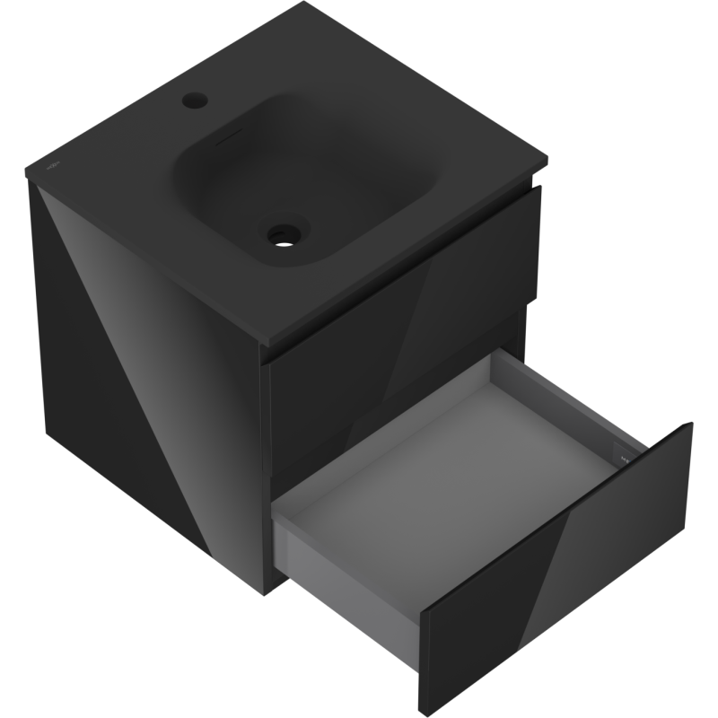 Mexen Orio kúpeľňová skrinka 50 cm s umývadlom Vela, 2 zásuvky, čierny lesk/čierny mat - 91A10-05047-2-BFF70-W23M71