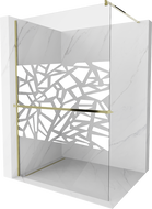 Mexen Kioto+ sprchová stena s poličkou Walk-in 110 x 200 cm, biely vzor, zlatá - 800-110-121-50-85