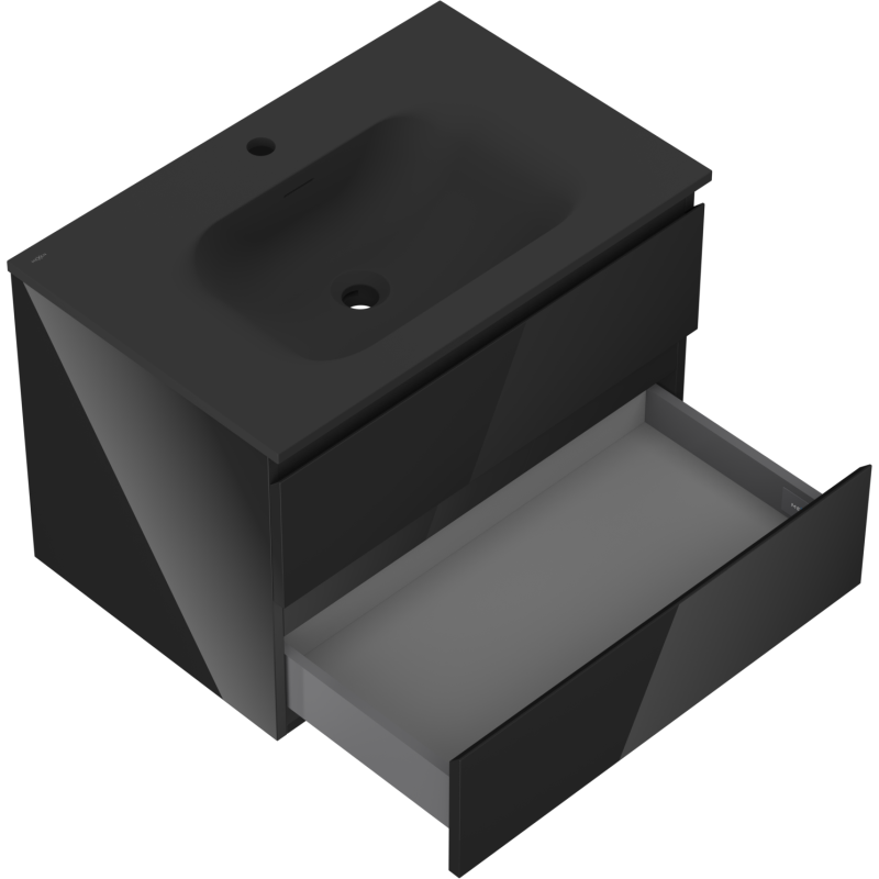 Mexen Orio kúpeľňová skrinka 70 cm s umývadlom Vela, 2 zásuvky, čierny lesk/čierny mat - 91A10-07047-2-BFF70-W23M71