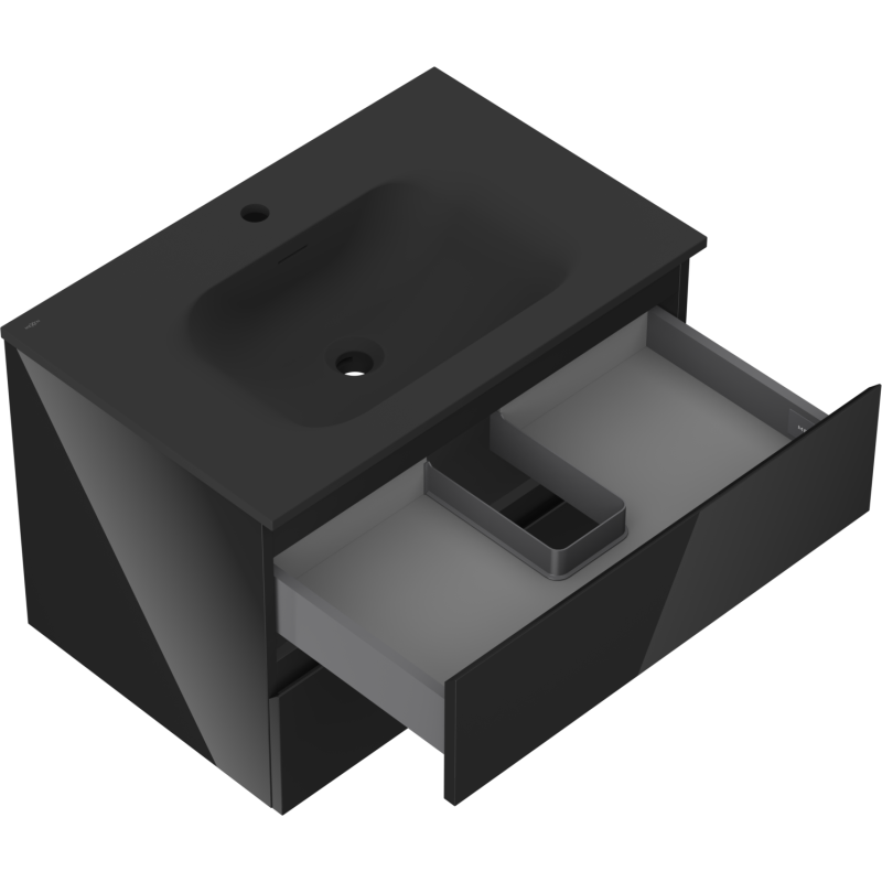 Mexen Orio kúpeľňová skrinka 70 cm s umývadlom Vela, 2 zásuvky, čierny lesk/čierny mat - 91A10-07047-2-BFF70-W23M71
