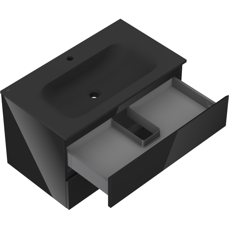 Mexen Orio kúpeľňová skrinka 80 cm s umývadlom Vela, 2 zásuvky, čierny lesk/čierny mat - 91A10-08047-2-BFF70-W23M71