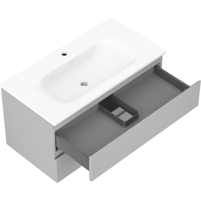 Mexen Orio kúpeľňová skrinka 90 cm s umývadlom Vela, 2 zásuvky, sivá matná/biela matná - 91A10-09047-2-BFF62-W23M01