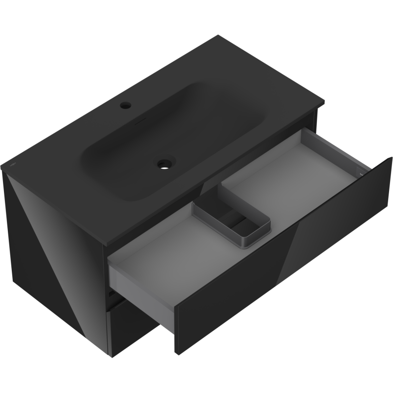 Mexen Orio kúpeľňová skrinka 90 cm s umývadlom Vela, 2 zásuvky, čierny lesk/čierny mat - 91A10-09047-2-BFF70-W23M71
