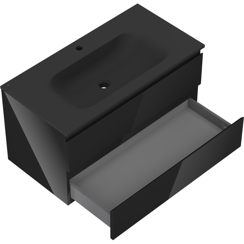 Mexen Orio kúpeľňová skrinka 90 cm s umývadlom Vela, 2 zásuvky, čierny lesk/čierny mat - 91A10-09047-2-BFF70-W23M71