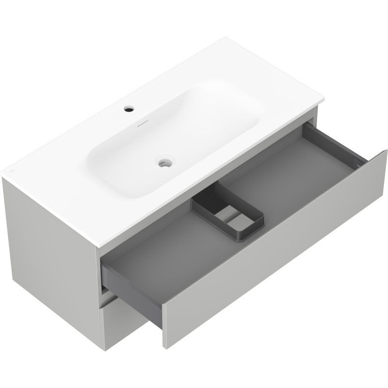 Mexen Orio kúpeľňová skrinka 100 cm s umývadlom Vela, 2 zásuvky, šedá matná/biela matná - 91A10-10047-2-BFF62-W23M01