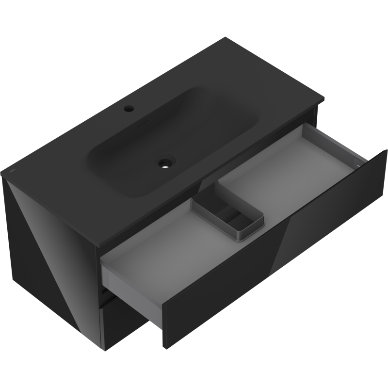 Mexen Orio kúpeľňová skrinka 100 cm s umývadlom Vela, 2 zásuvky, čierny lesk/čierny mat - 91A10-10047-2-BFF70-W23M71