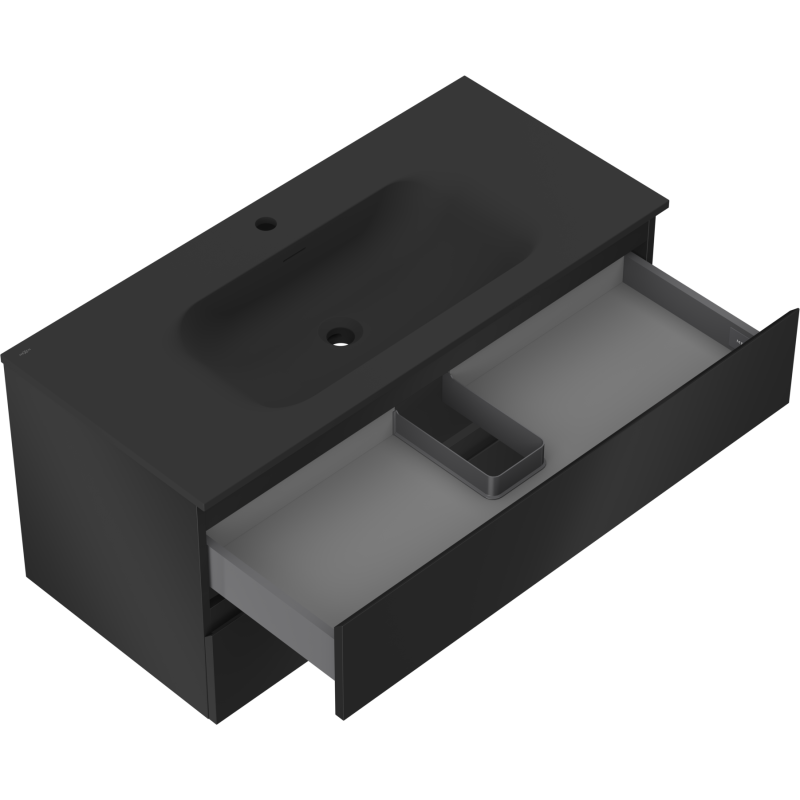 Mexen Orio kúpeľňová skrinka 100 cm s umývadlom Vela, 2 zásuvky, čierna matná - 91A10-10047-2-BFF71-W23M71