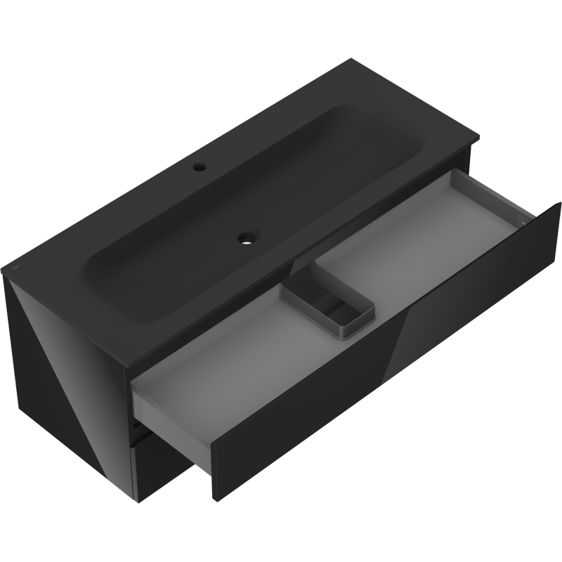 Mexen Orio kúpeľňová skrinka 120 cm s umývadlom Vela, 2 zásuvky, čierny lesk/čierny mat - 91A10-12047-2-BFF70-W23M71