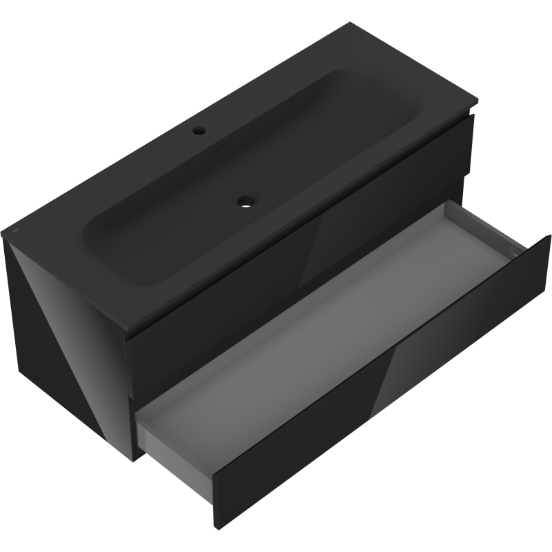 Mexen Orio kúpeľňová skrinka 120 cm s umývadlom Vela, 2 zásuvky, čierny lesk/čierny mat - 91A10-12047-2-BFF70-W23M71