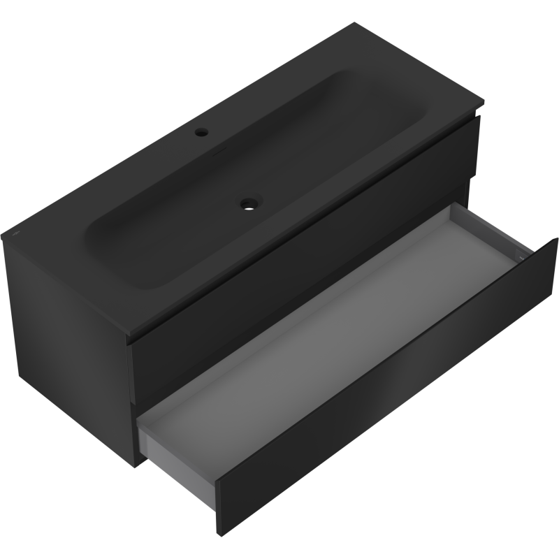 Mexen Orio kúpeľňová skrinka 120 cm s umývadlom Vela, 2 zásuvky, čierna mat - 91A10-12047-2-BFF71-W23M71