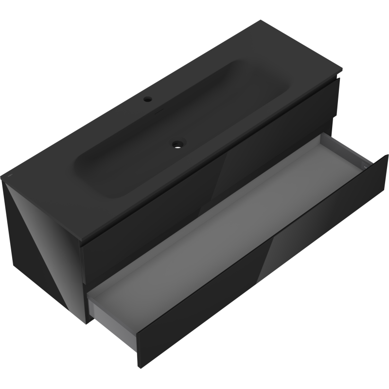 Mexen Orio kúpeľňová skrinka 140 cm s umývadlom Vela, 2 zásuvky, čierny lesk/čierny mat - 91A10-14047-2-BFF70-W23M71